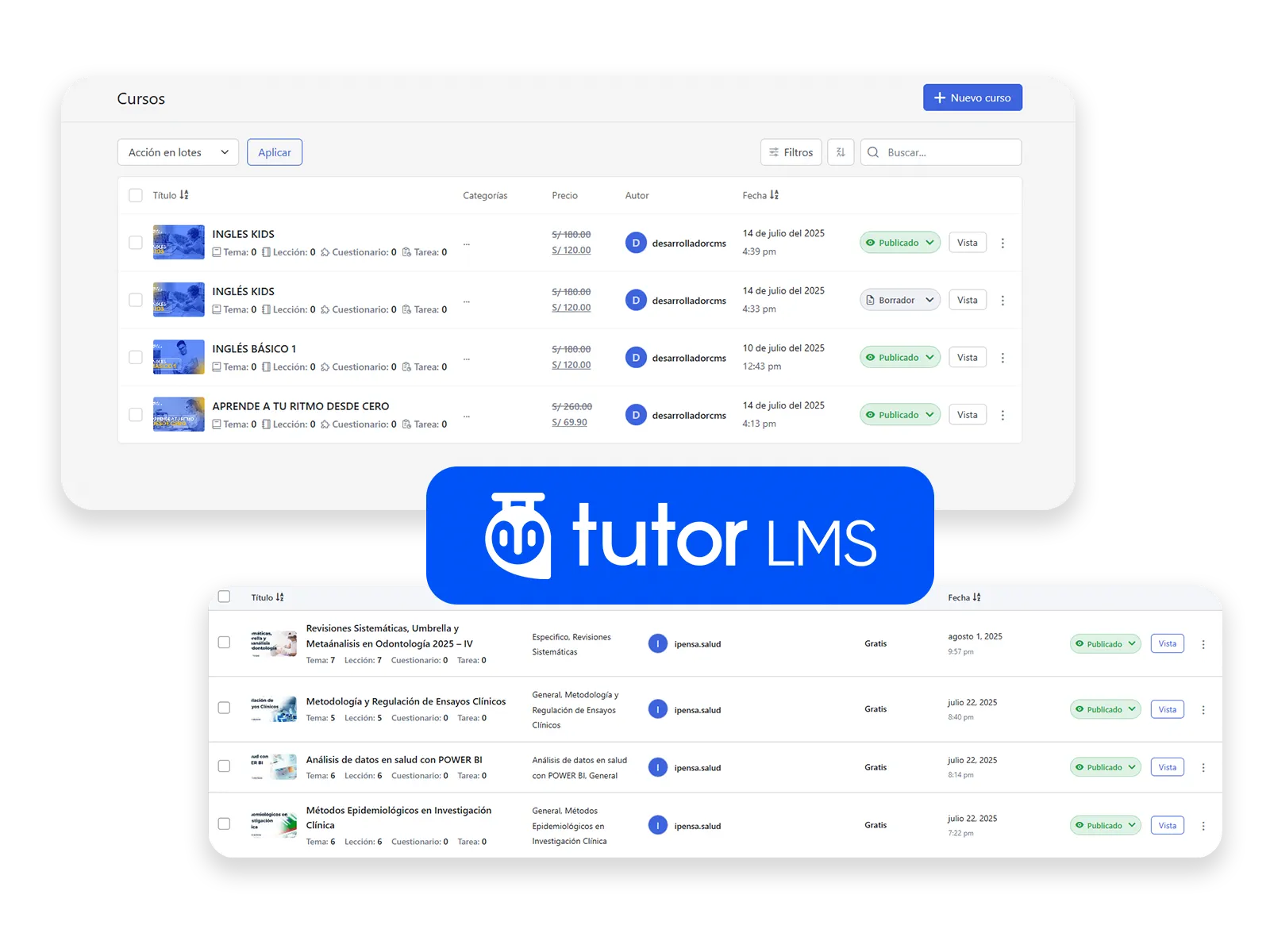 Gestión de Cursos en Tutor LMS