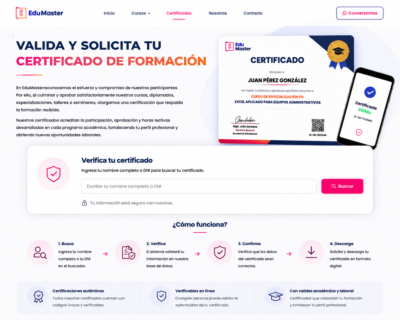 Verificación de certificado del aula virtual