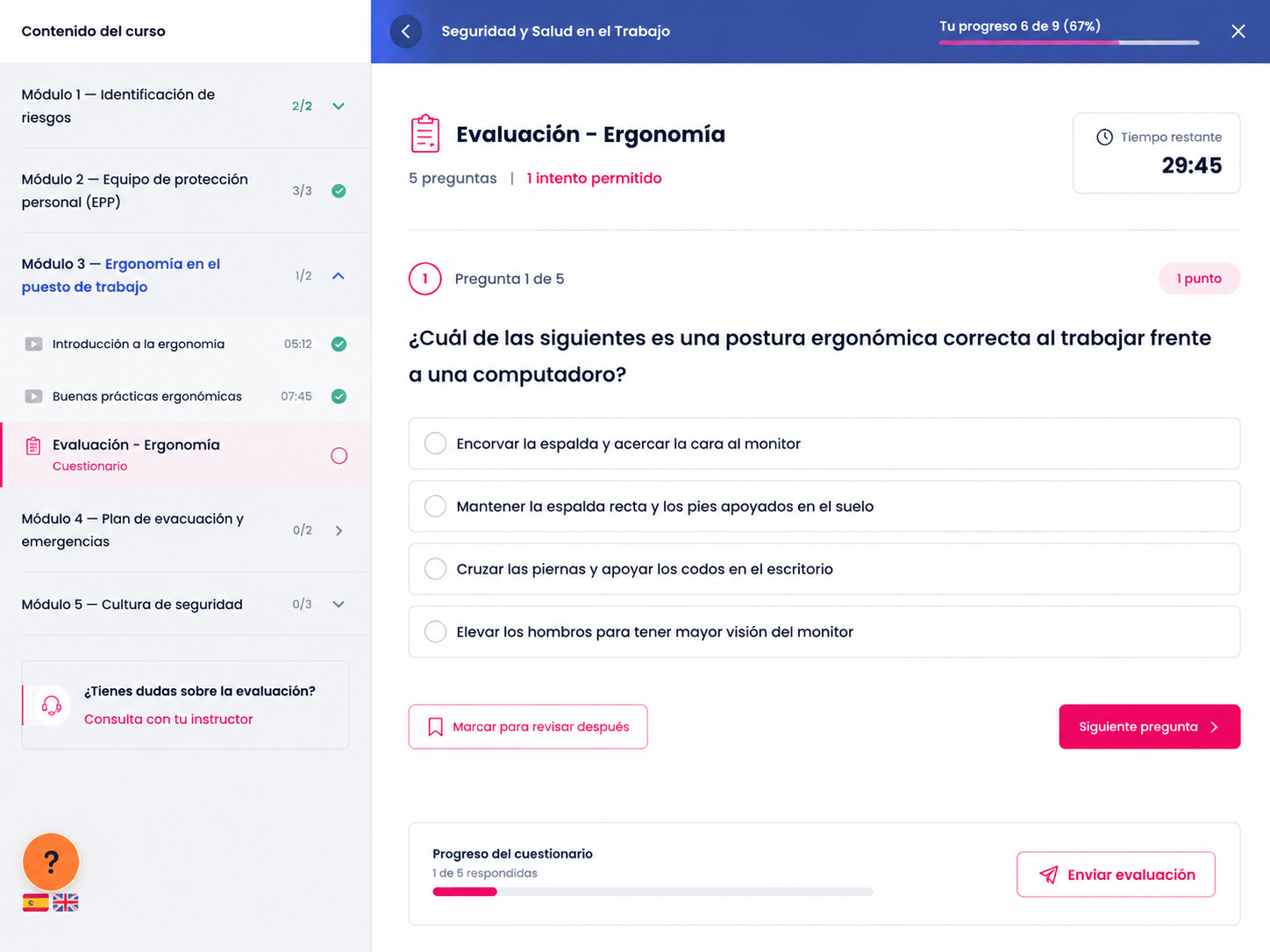 Evaluación dentro del aula virtual