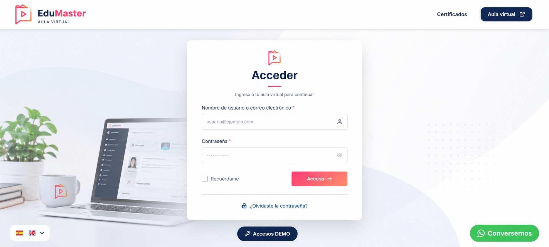 Pantalla de acceso del aula virtual