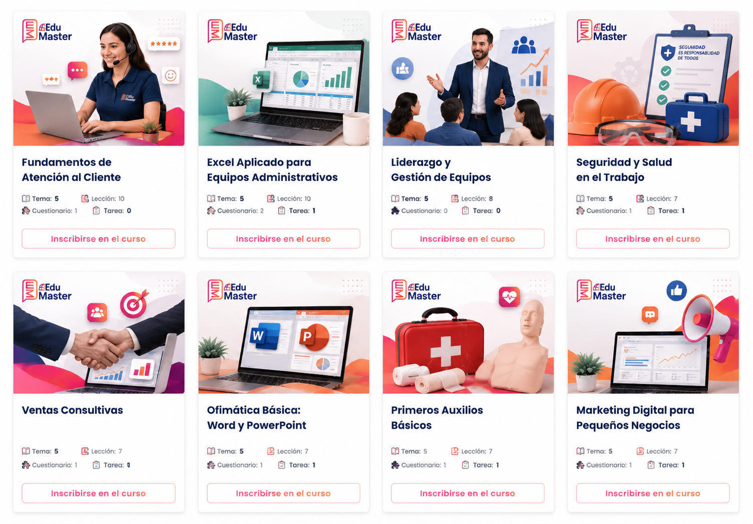 Catálogo de cursos del aula virtual