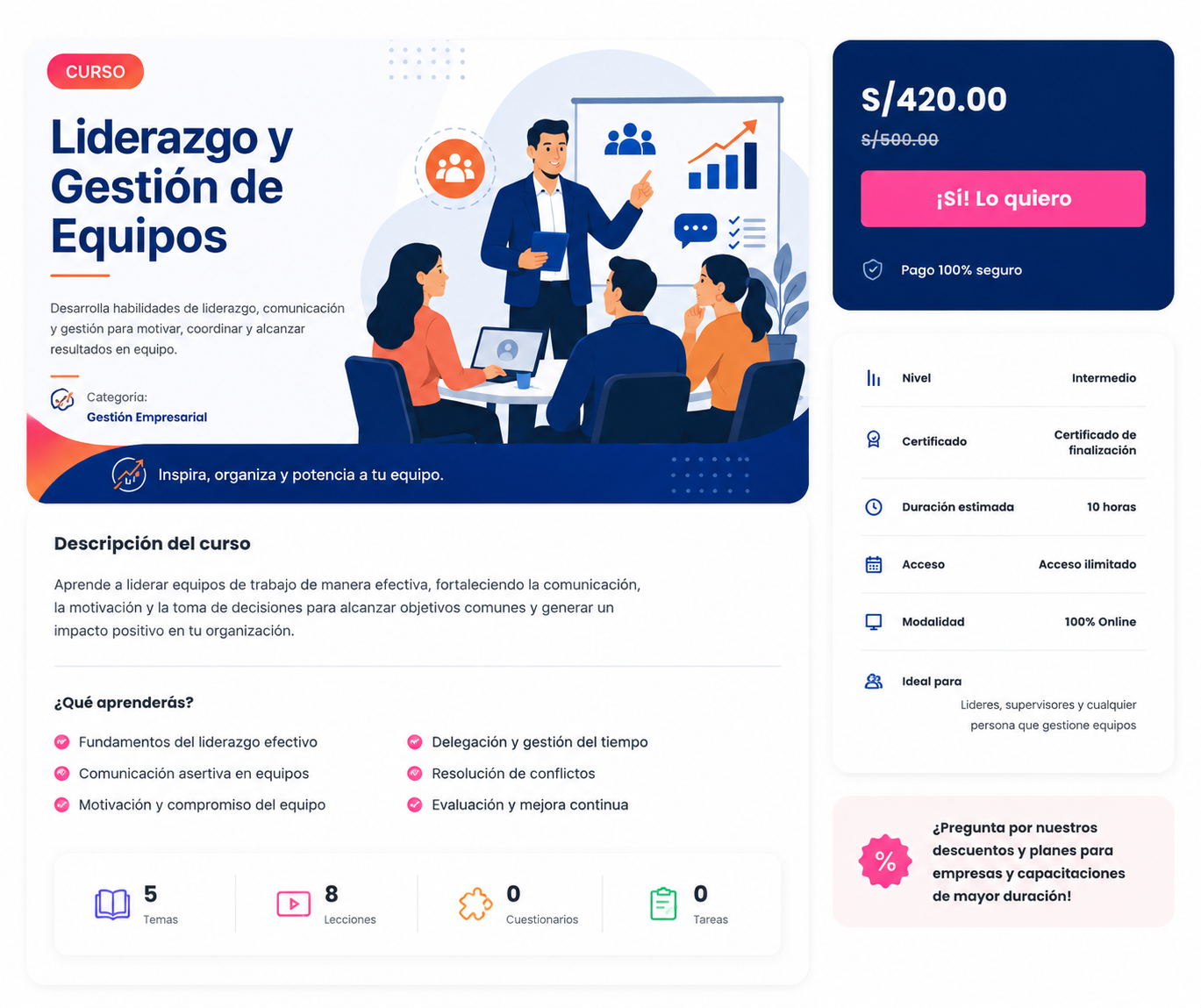 Ficha de curso del aula virtual